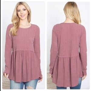 NEW Dark Mauve Textured Long-sleeve Adorable Shabby Chic Fall Top - Sz Small